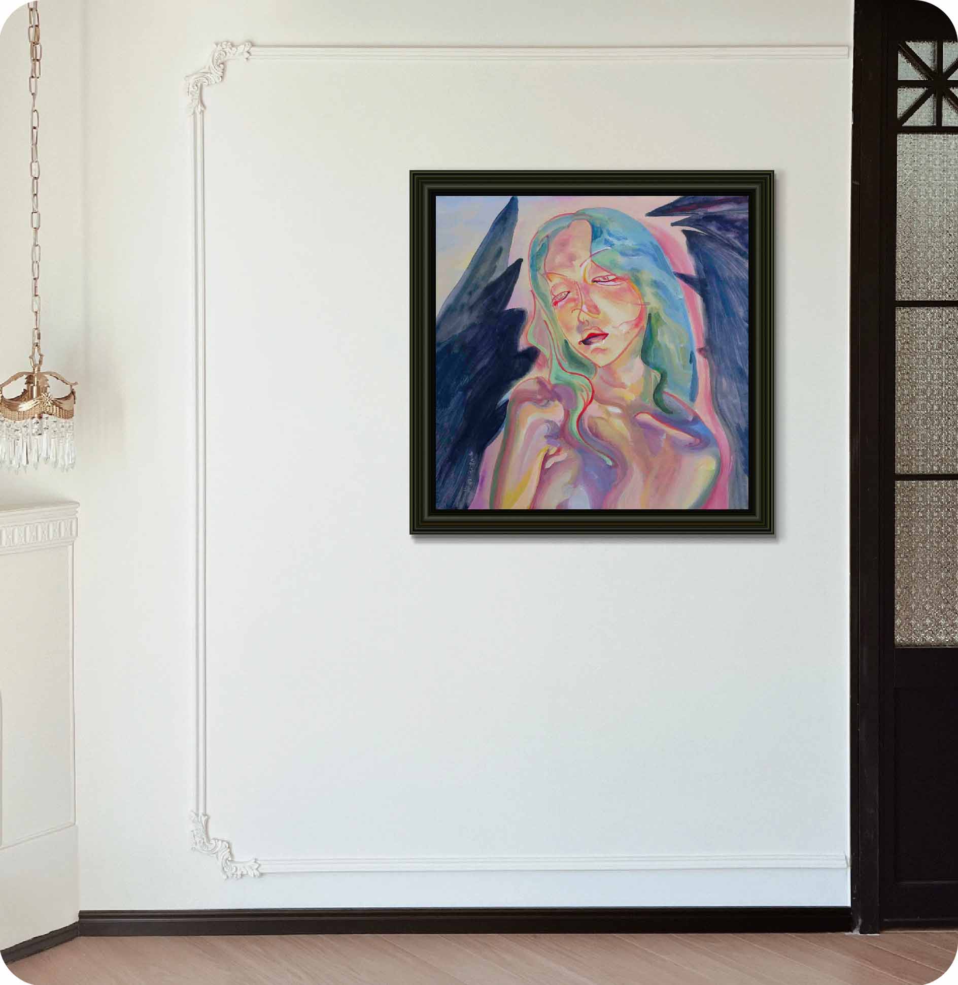 Emotional portrait acrylic painting in wall