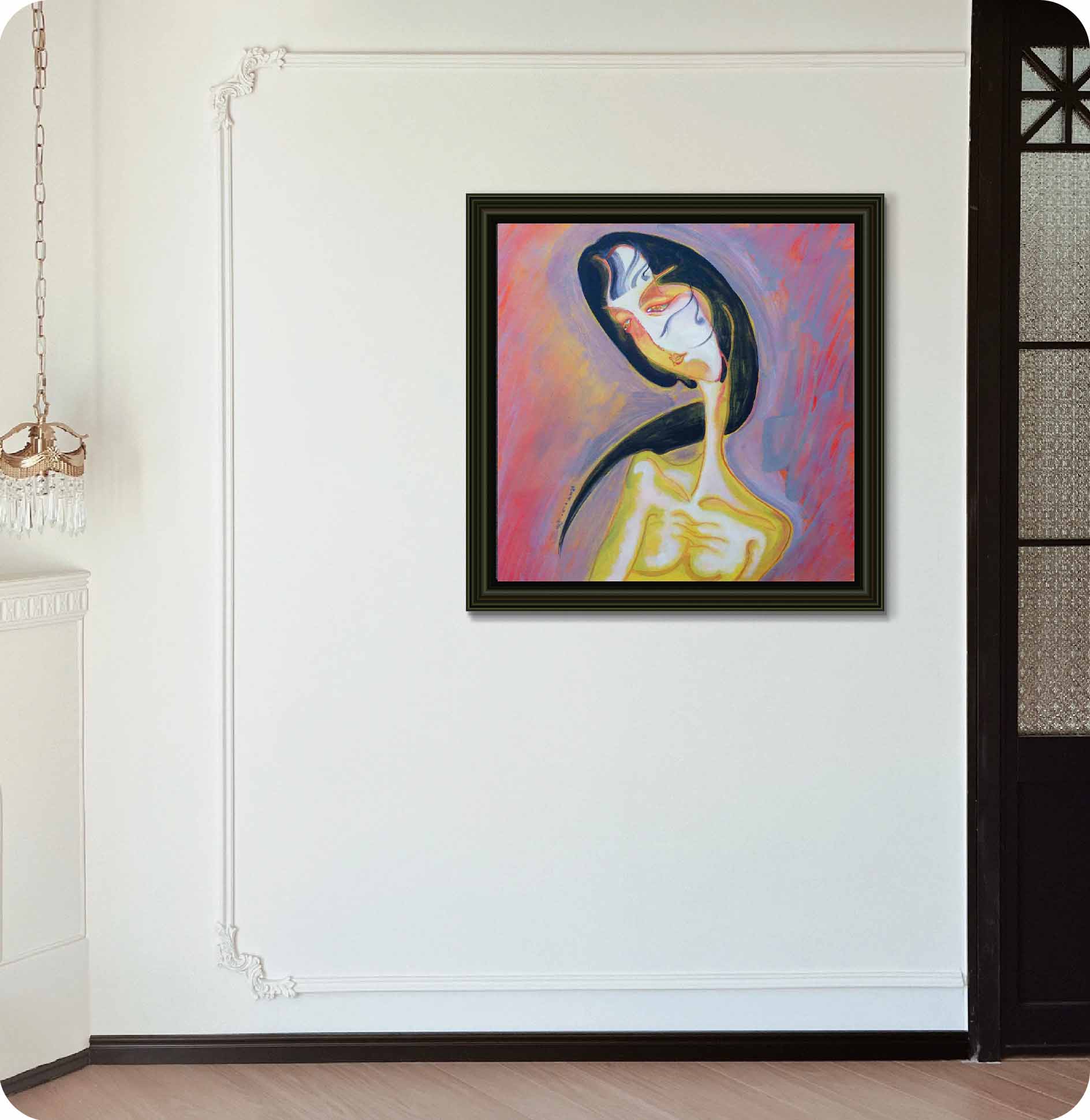 Dramatic female oil painting in wall