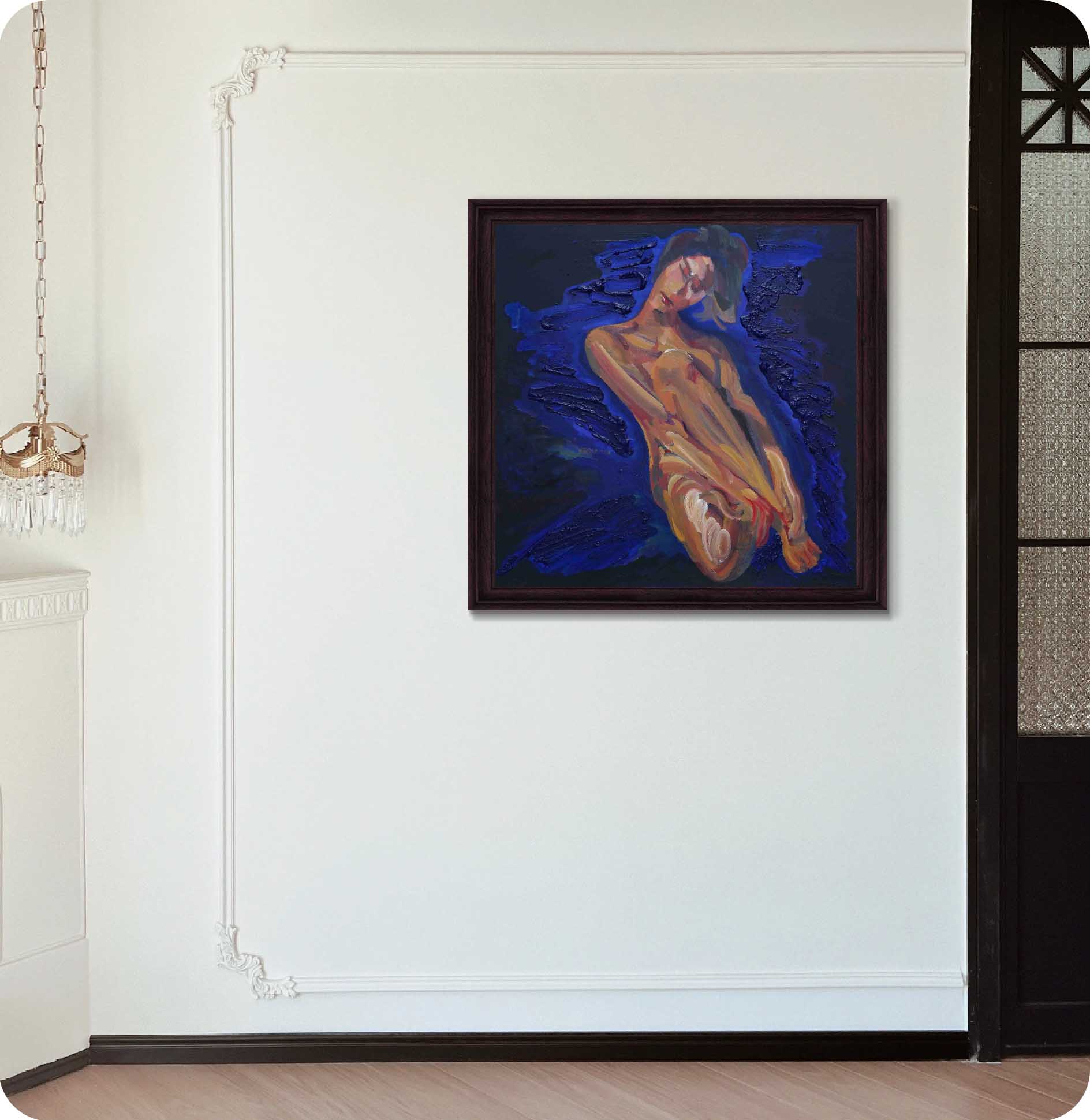 a solitary nude figure oil painting in wall