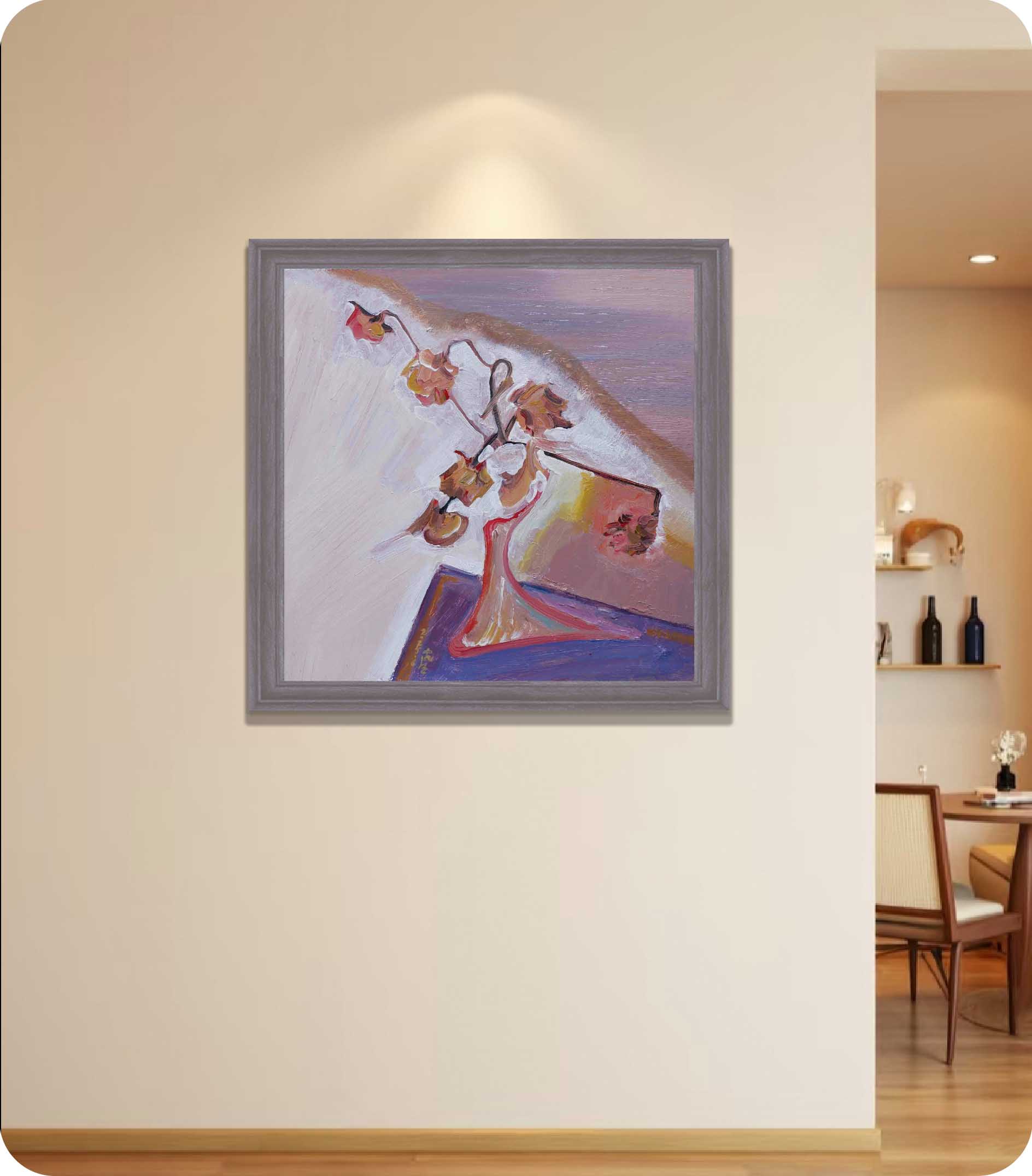Still life flower acrylic painting in room