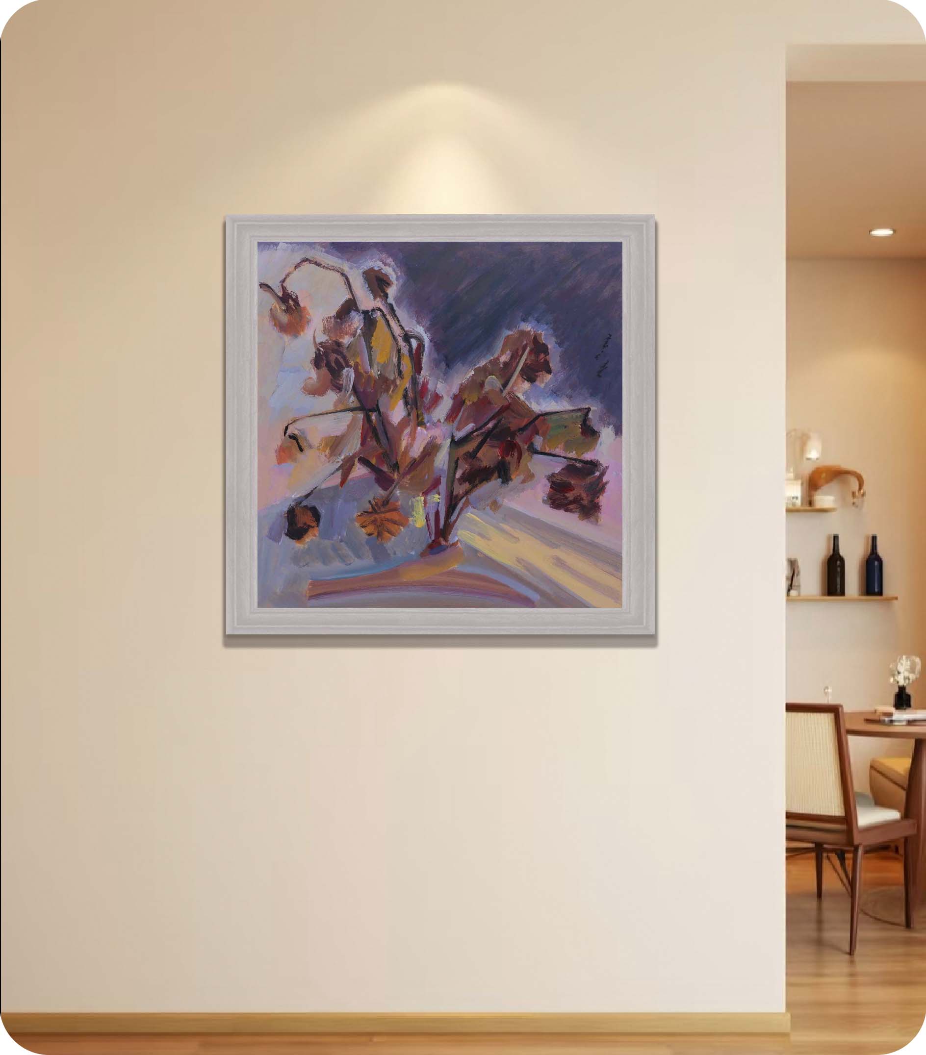 Withered flowers acrylic painting in room