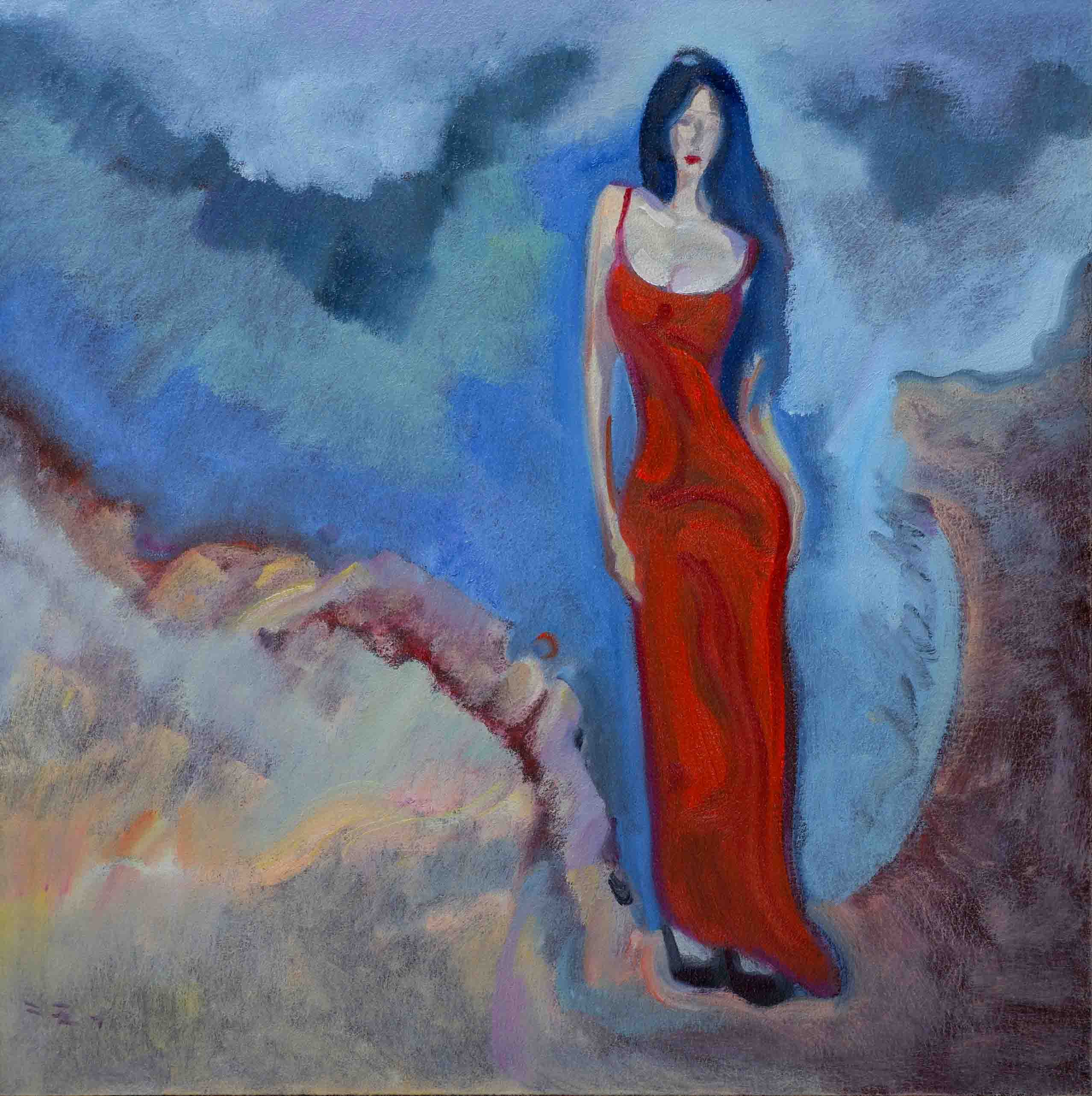 blue hues beach figure painting