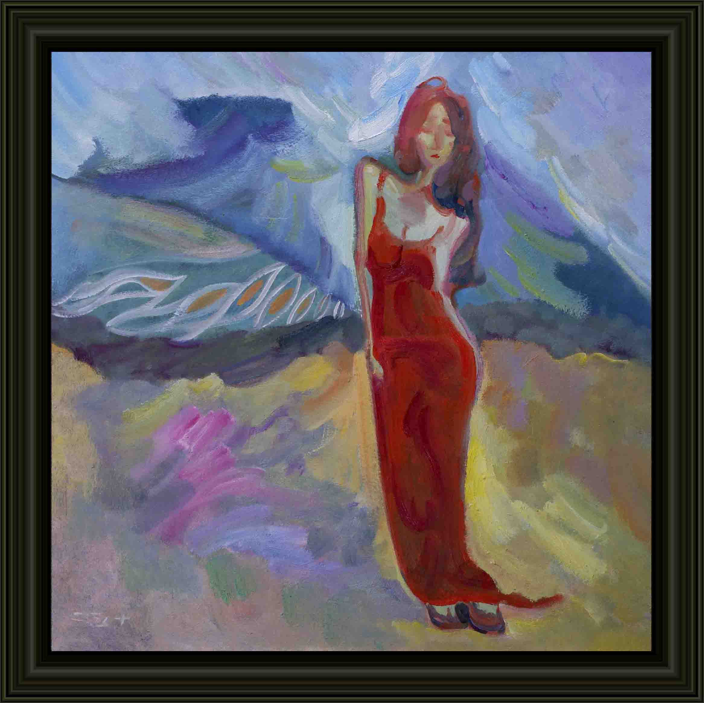 yellow hues beach figure painting