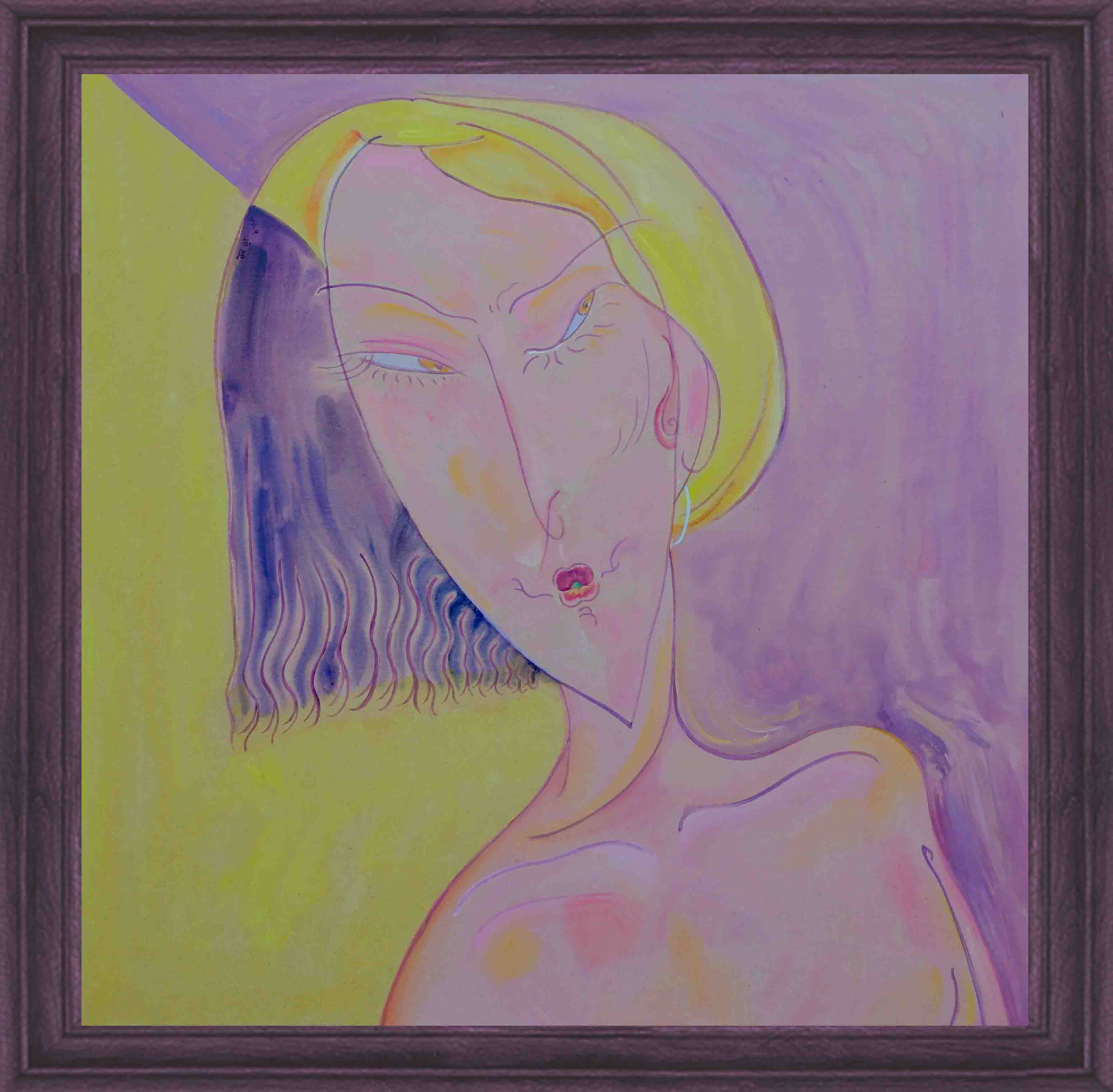 Purple abstract portrait acrylic painting