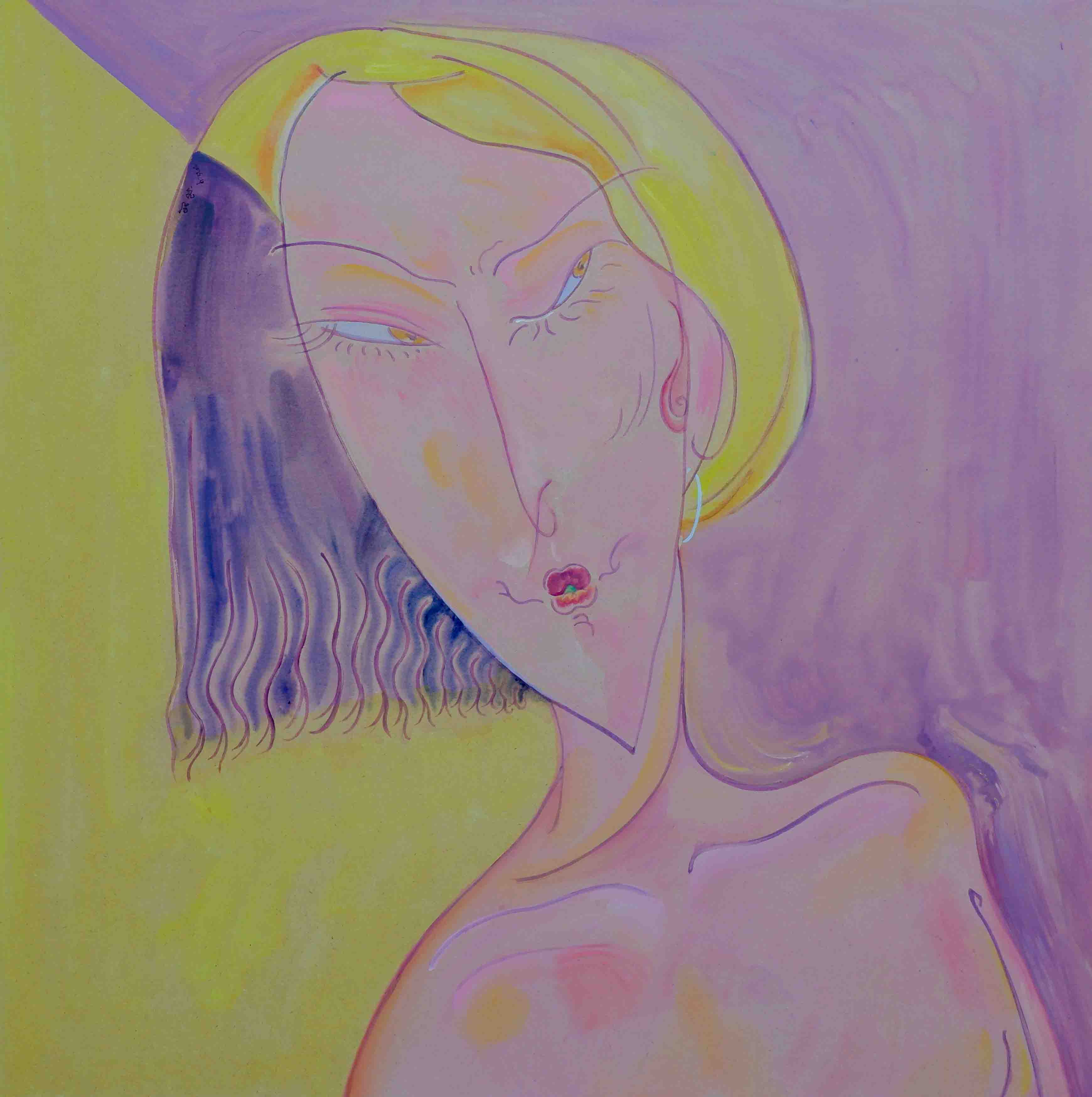 Purple abstract portrait acrylic painting