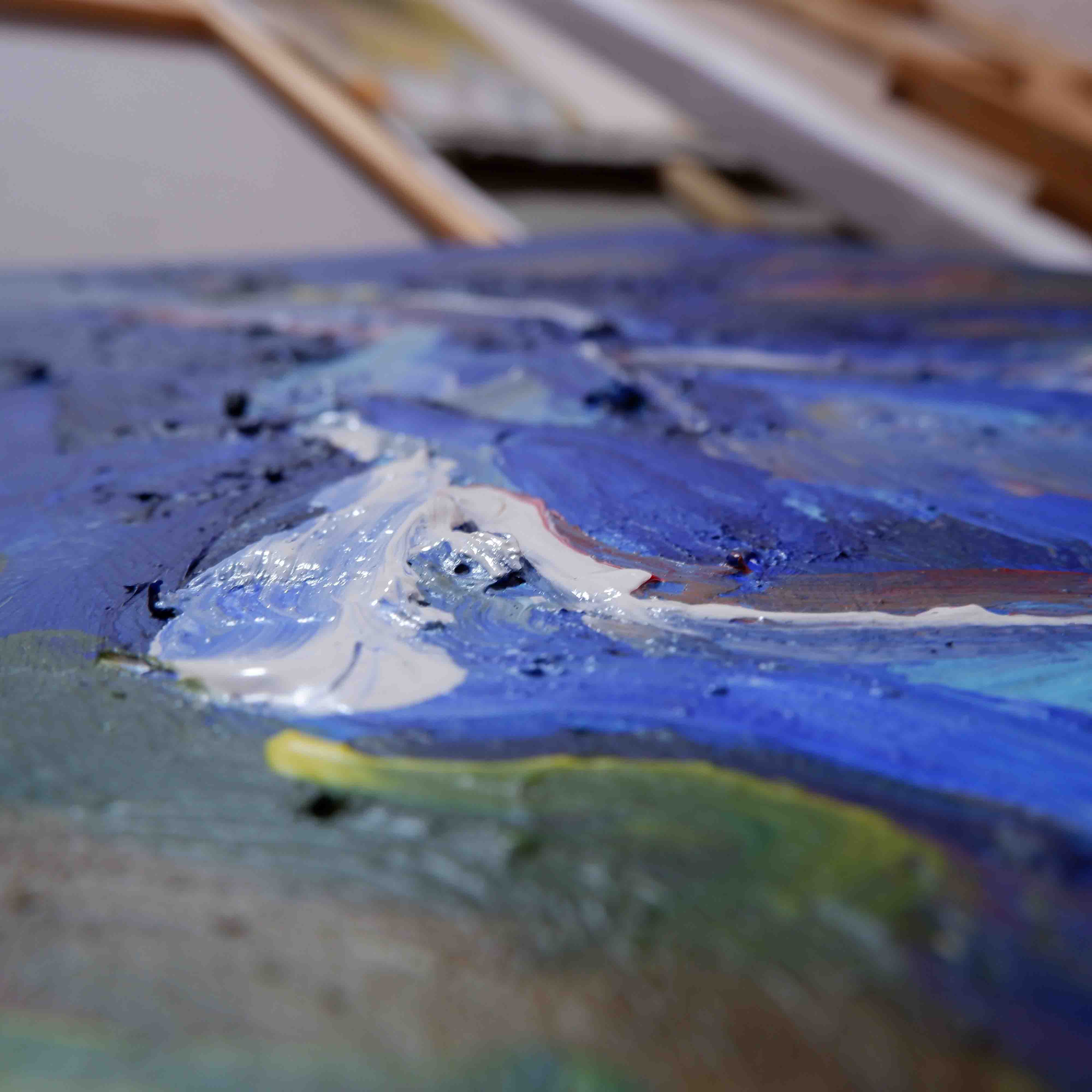deep blue tones abstract figure painting