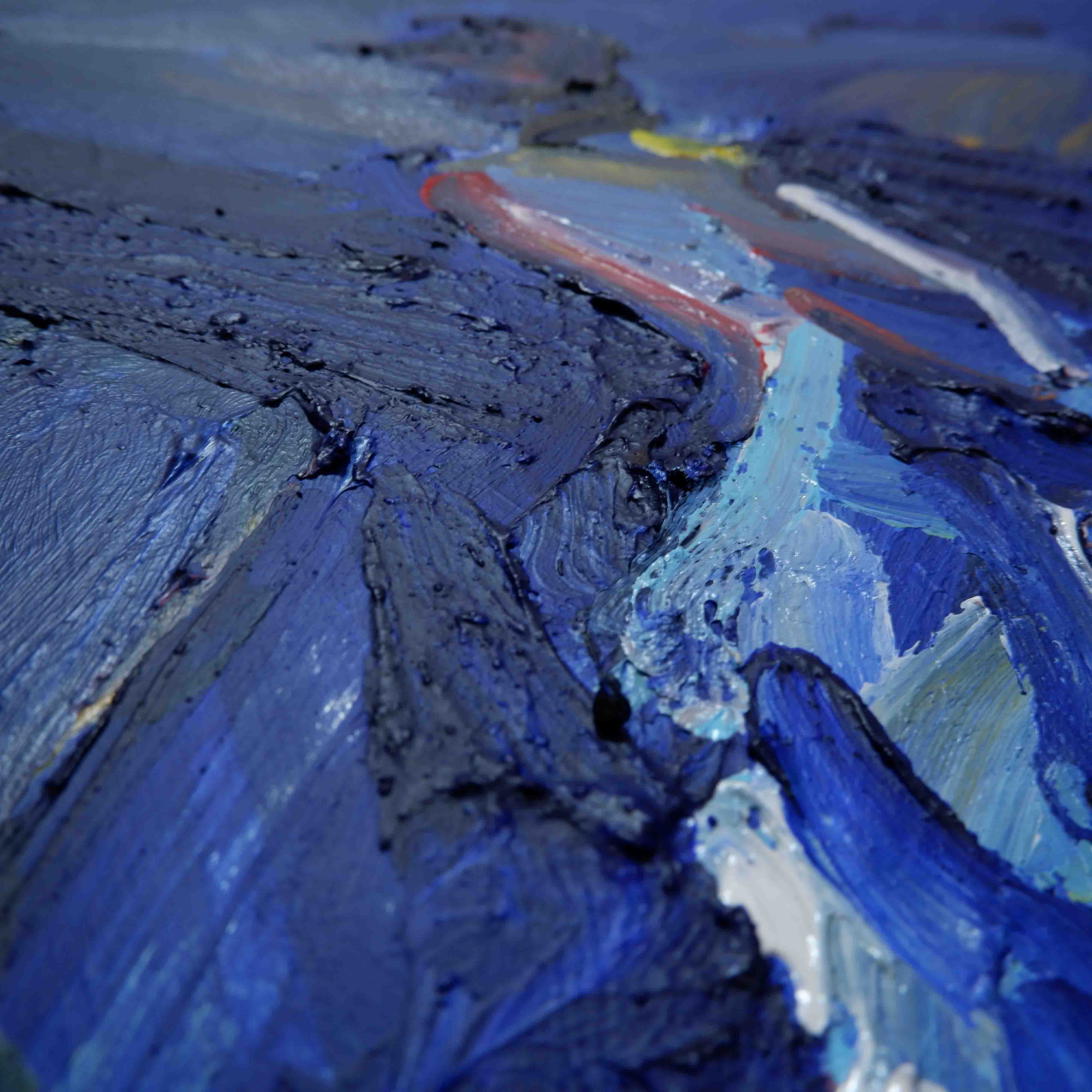 deep blue tones abstract figure painting