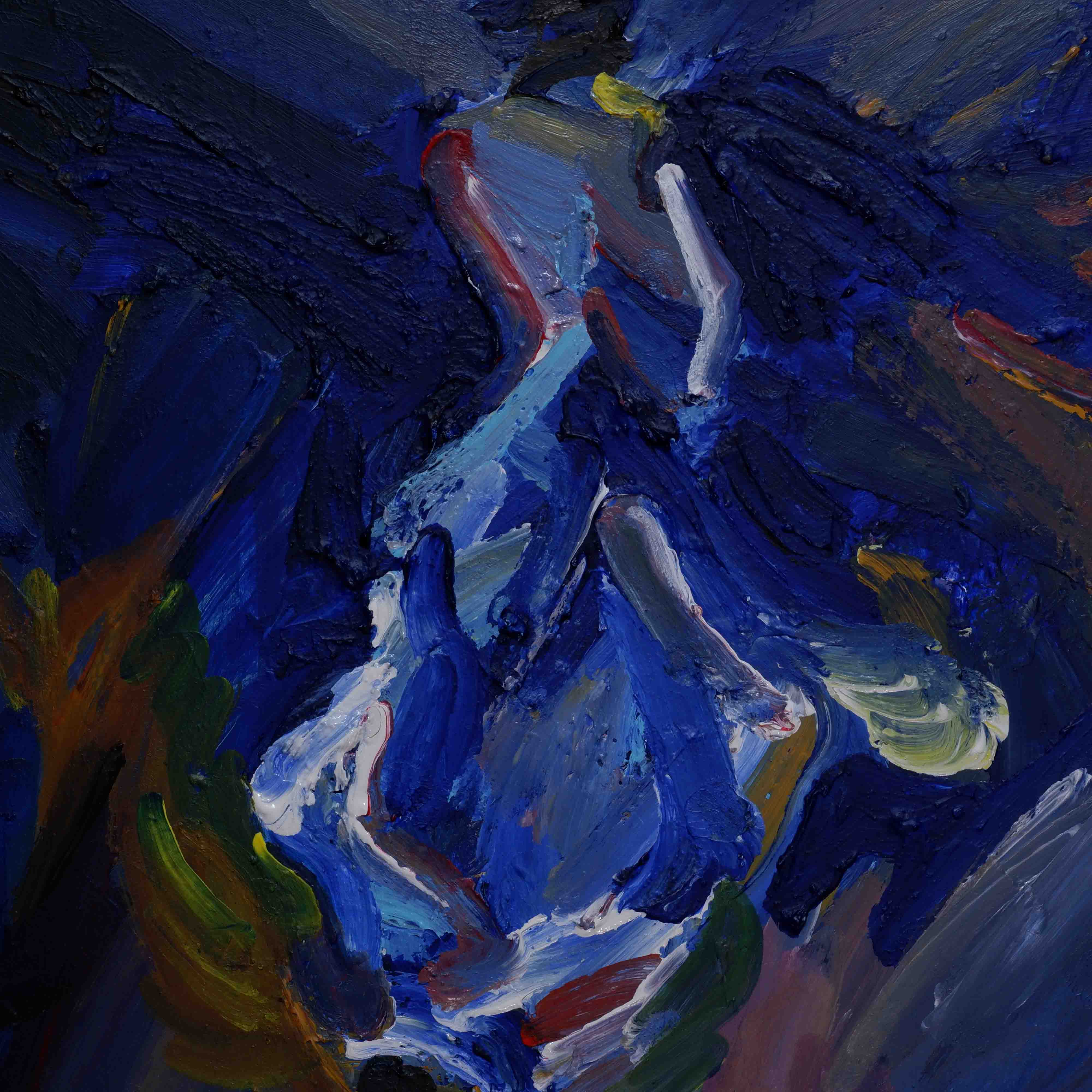 deep blue tones abstract figure painting