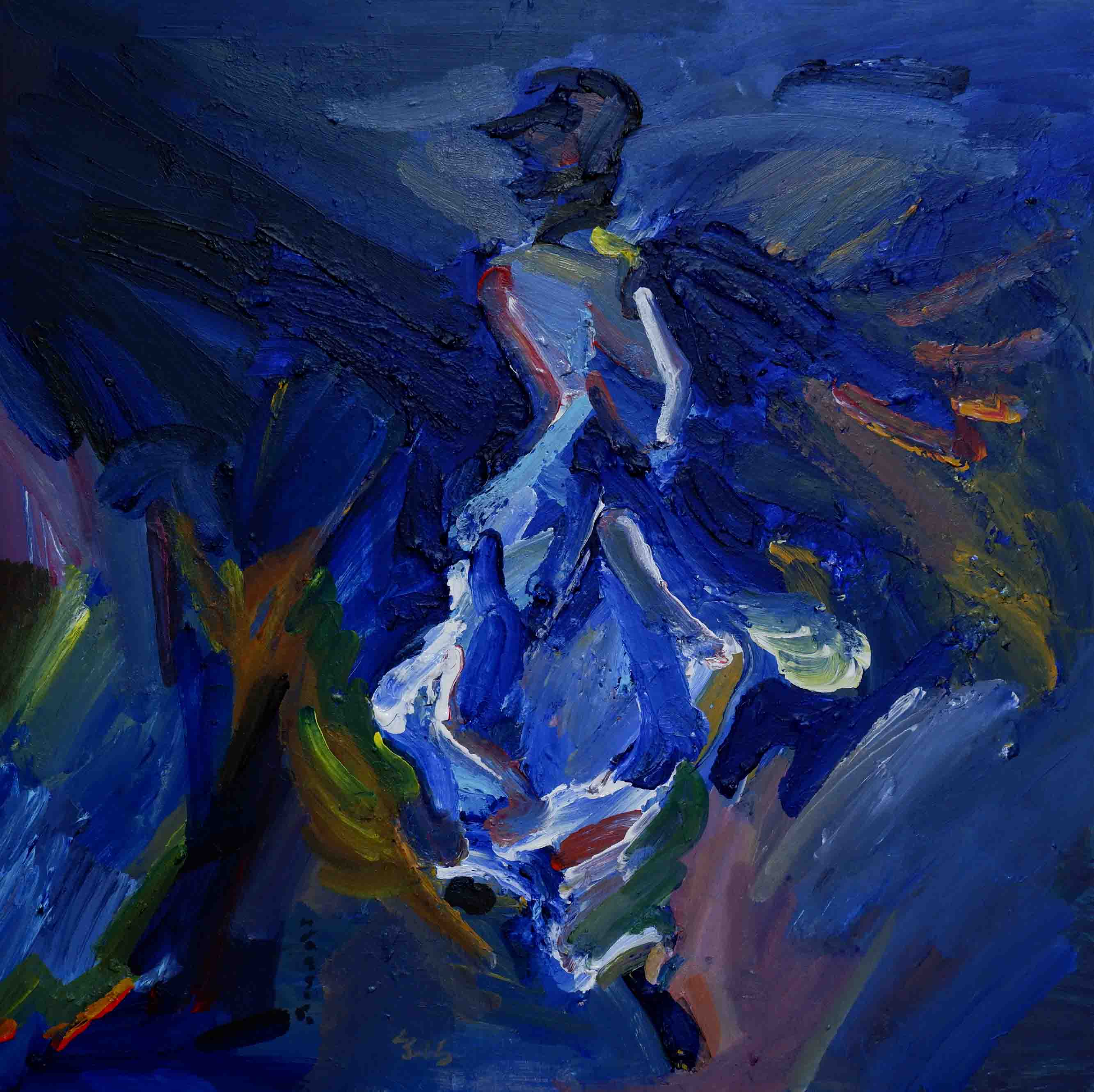 deep blue tones abstract figure painting