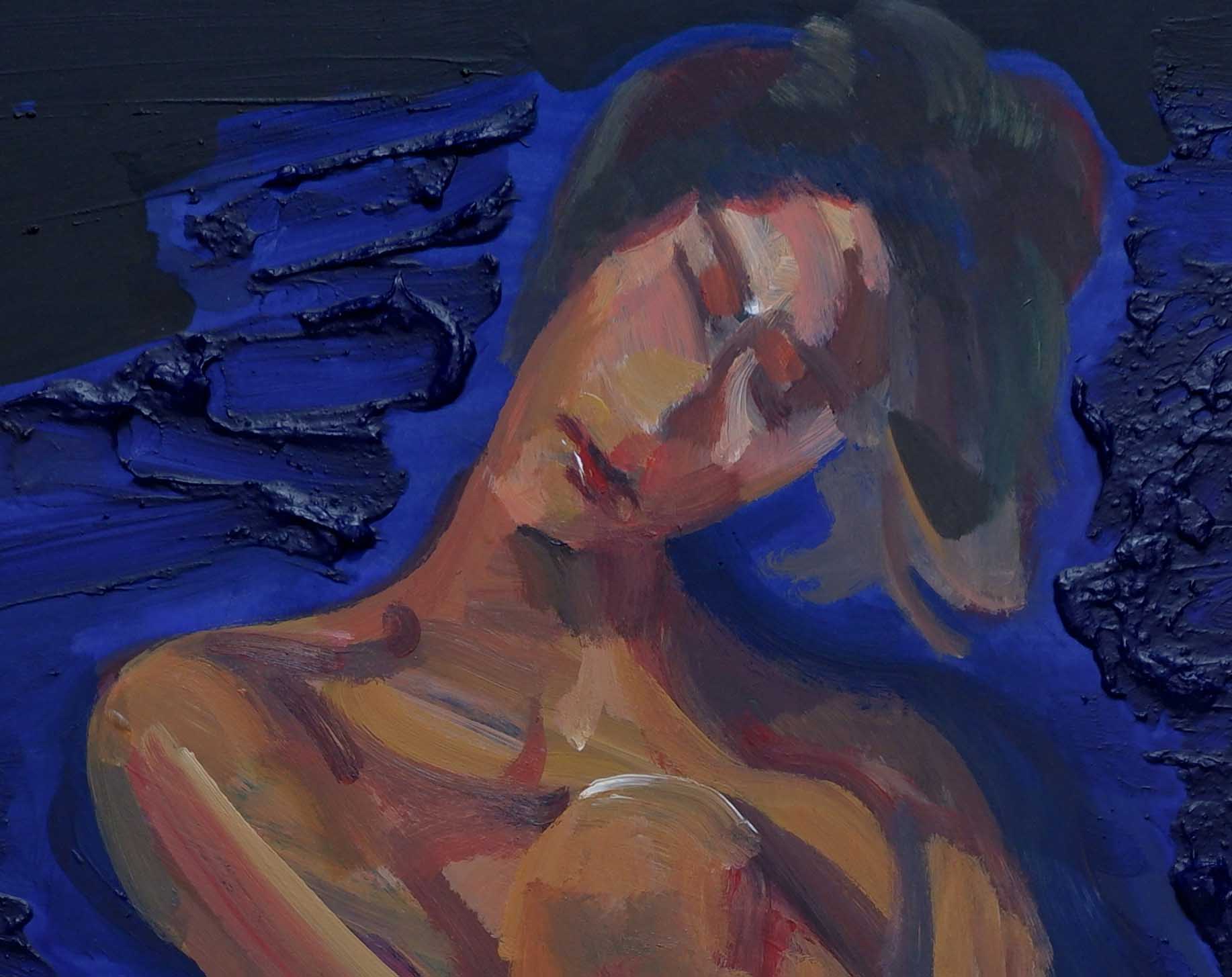 a solitary nude figure oil painting