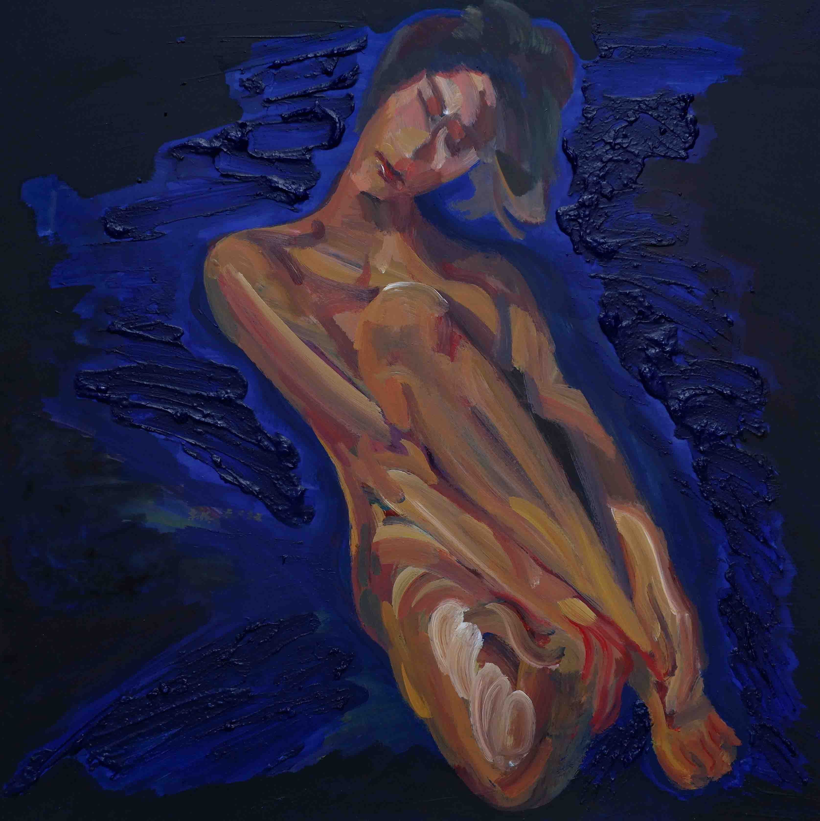 a solitary nude figure oil painting