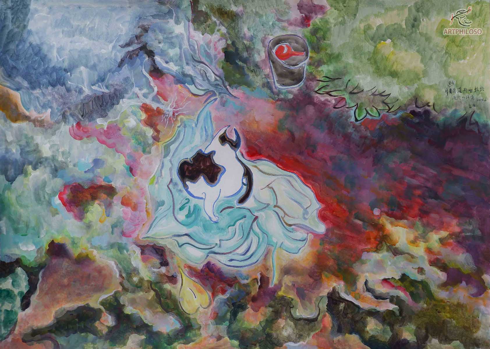 Colorful Abstract Acrylic Painting of a Kitten