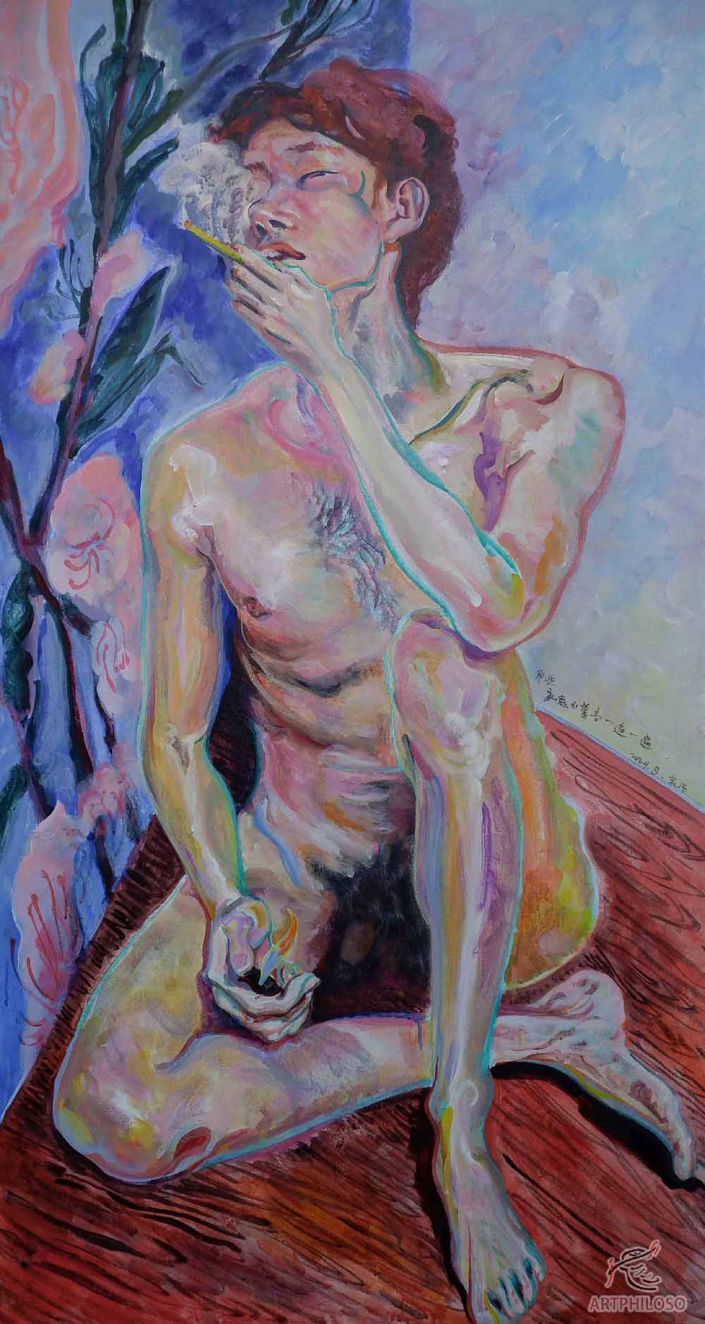 Bright Skinned Nude Male Oil Painting