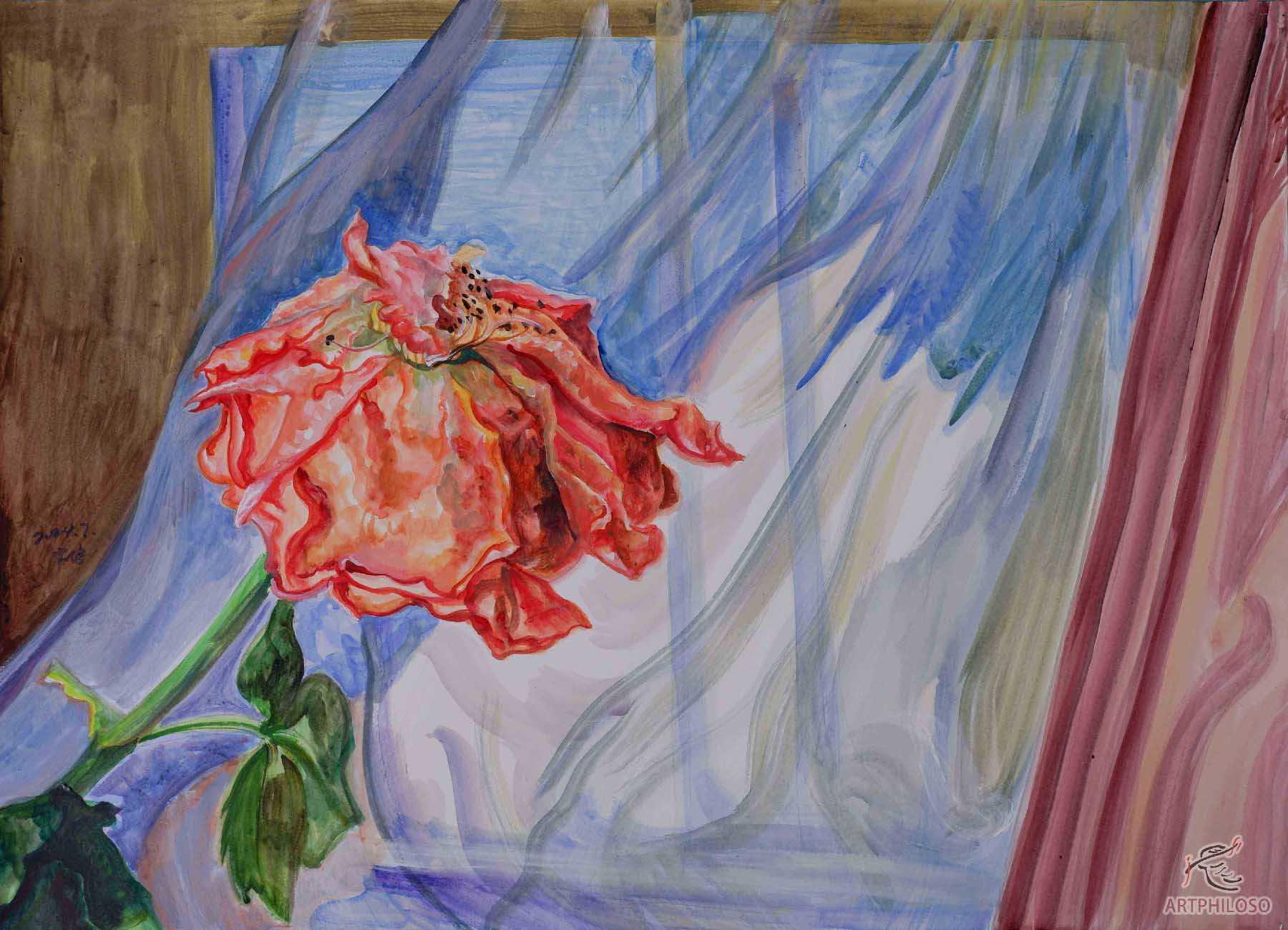 Withered Flowers Swaying in the Wind Watercolor Painting