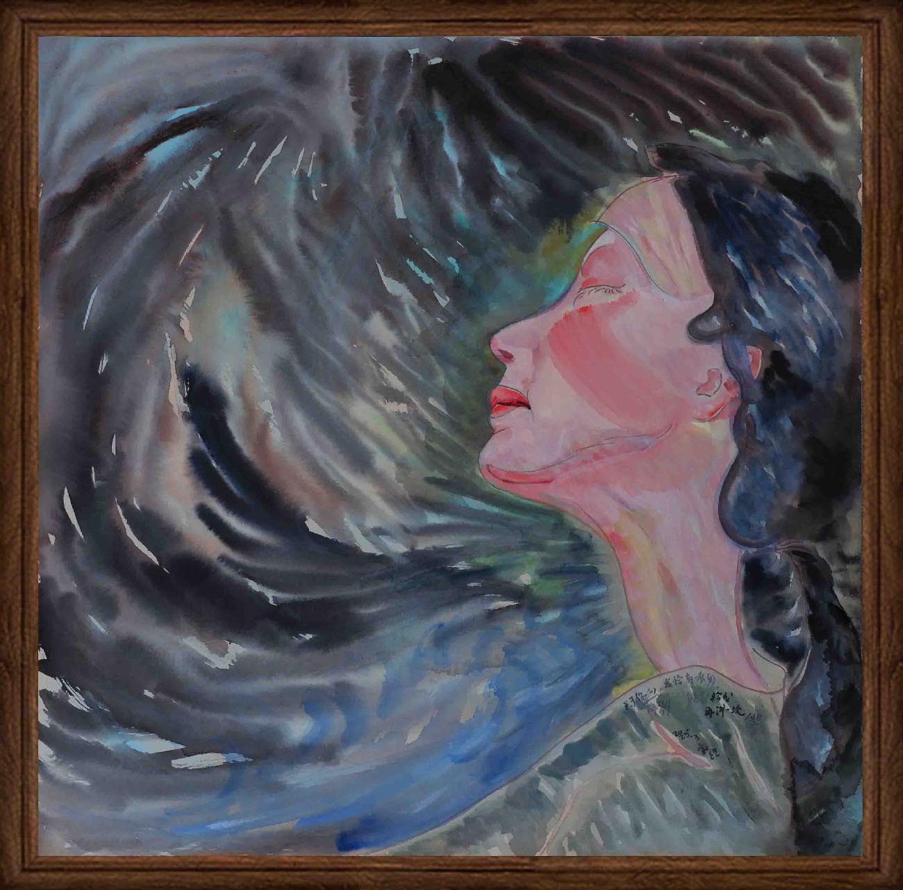 Contemplative Female Silhouette in Acrylic on Wood Panel