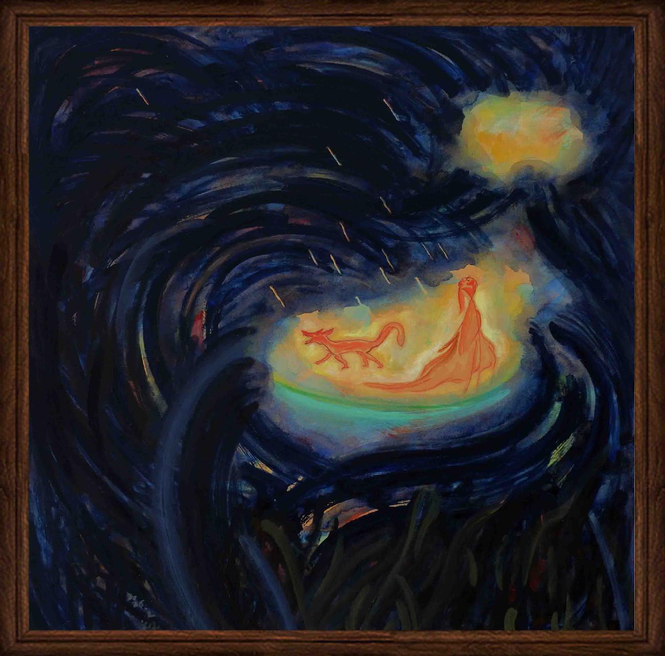 Golden Dream Painting of Human and Fox