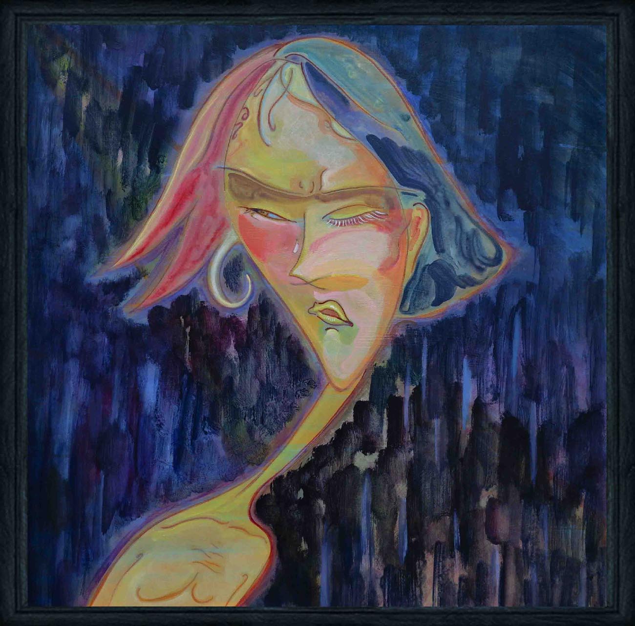 Rainy Night Long Neck Frowning Minimalist Female Portrait