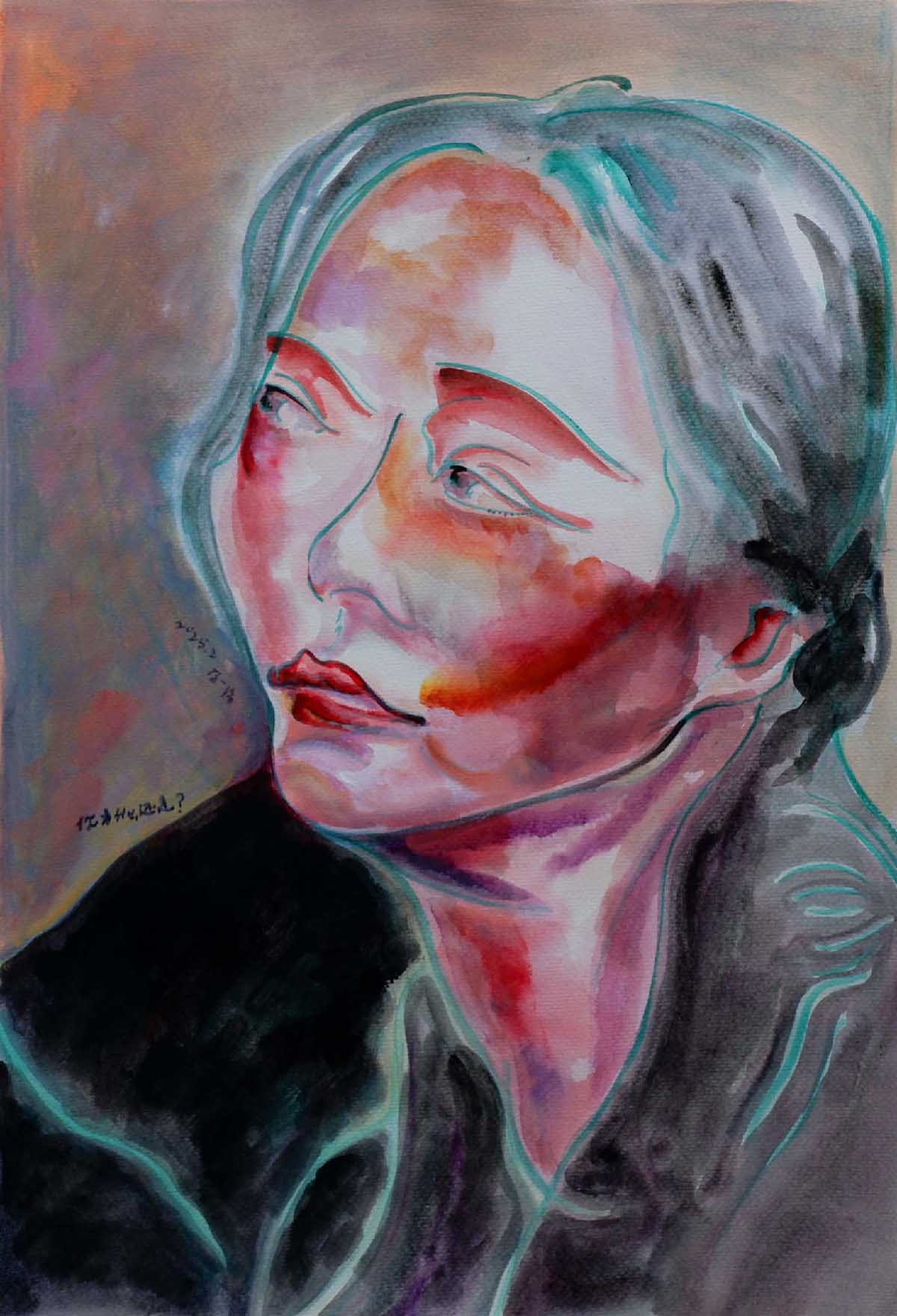 Frowning Expressionist Female Portrait Painting