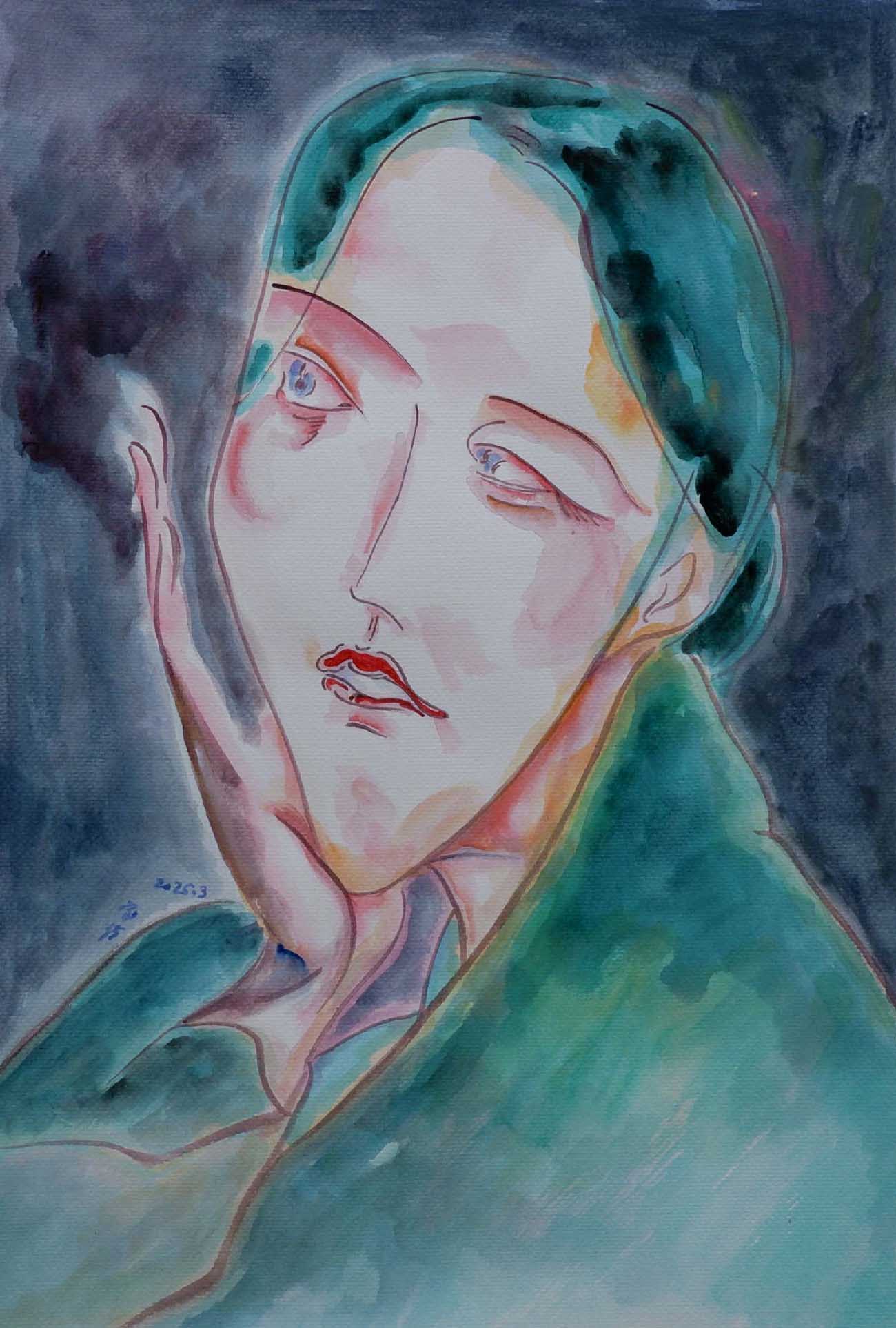 Asian Expressive Female Portrait Painting