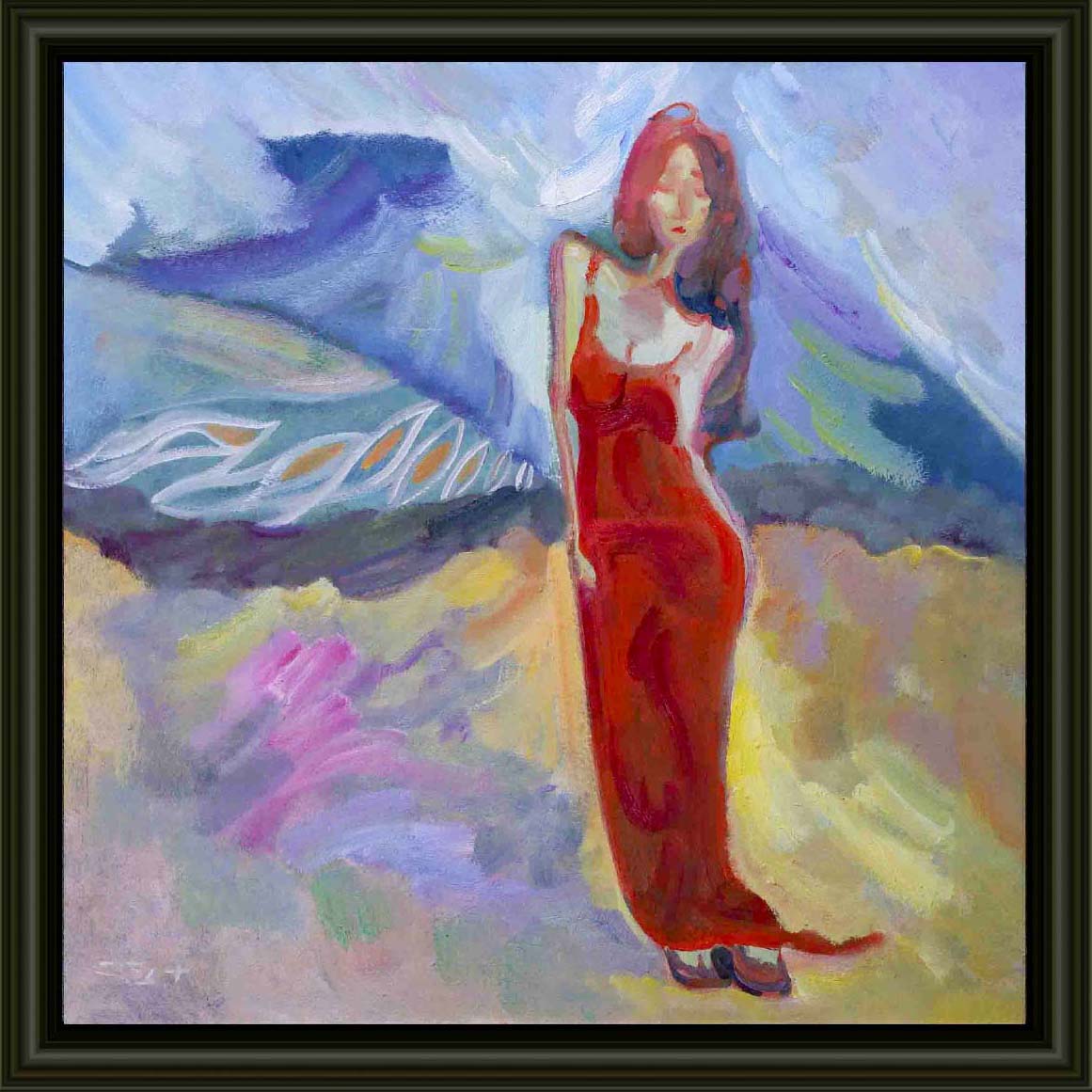 yellow hues beach figure painting