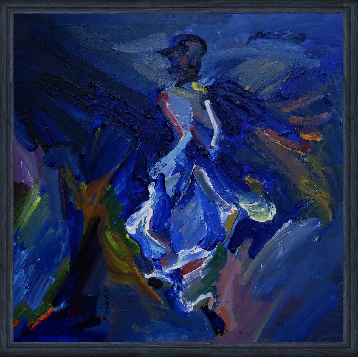 deep blue tones abstract figure painting