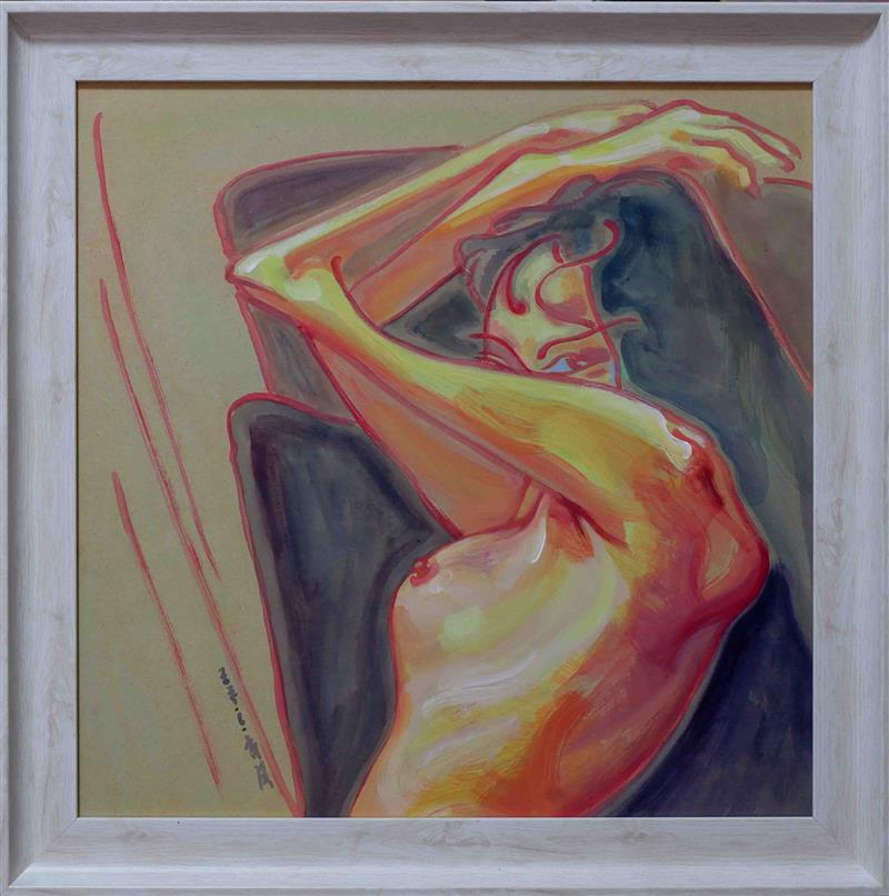 Eastern Nude Line Drawing on Wood