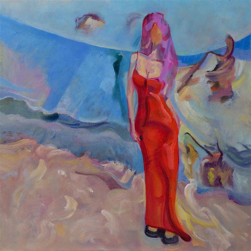 beach flower figure painting