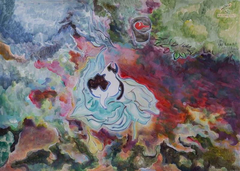 Colorful Abstract Acrylic Painting of a Kitten