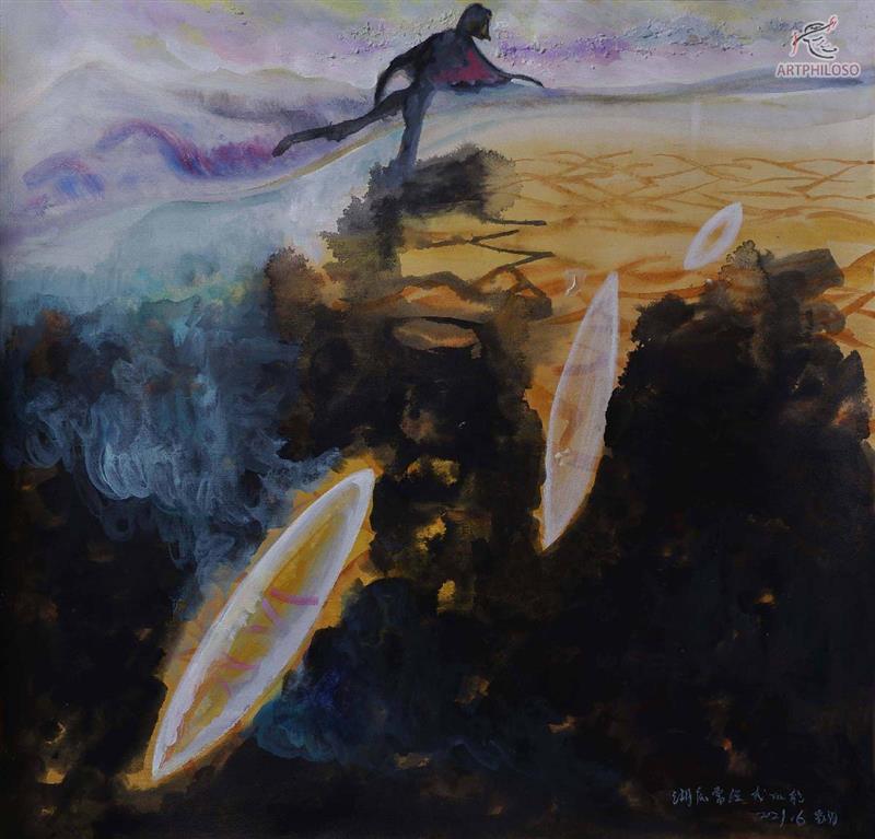 Surrealist Acrylic Landscape Painting in Chinese Aesthetics