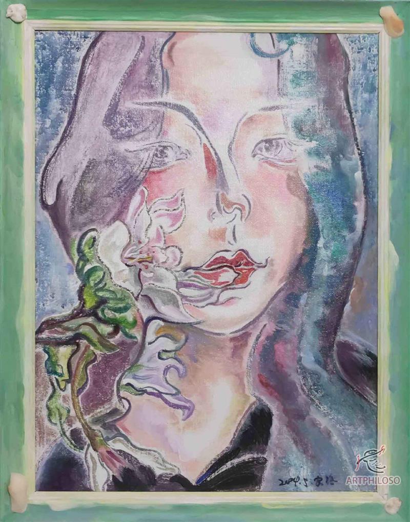 Gentle Portrait painting of a Flower Girl