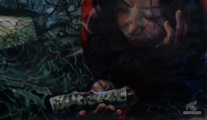 Realistic Figurative Figure Painting in Dark Tones