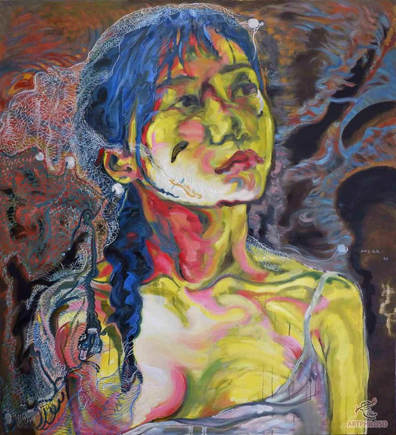 Oil painting of an expressionist portrait