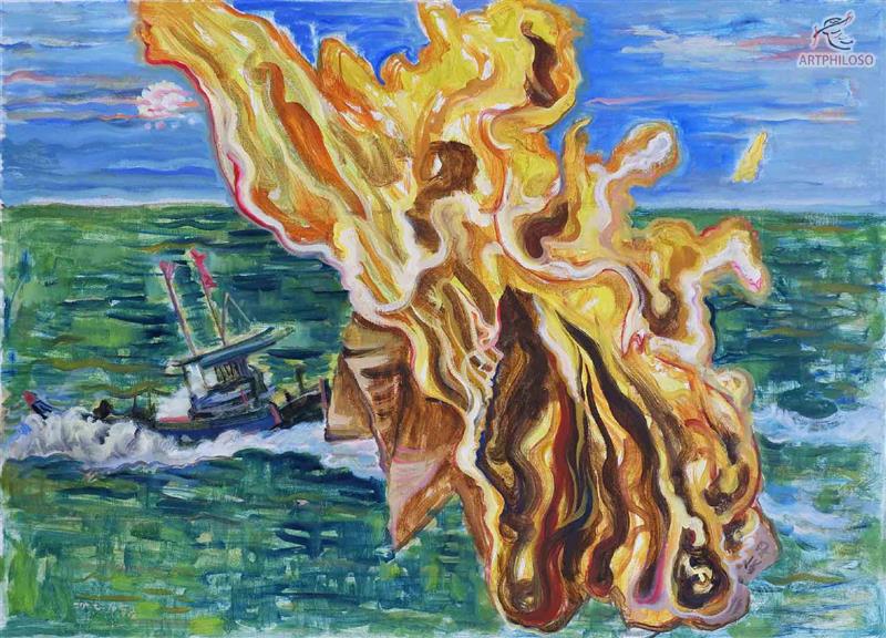 Surreal oil painting on paper