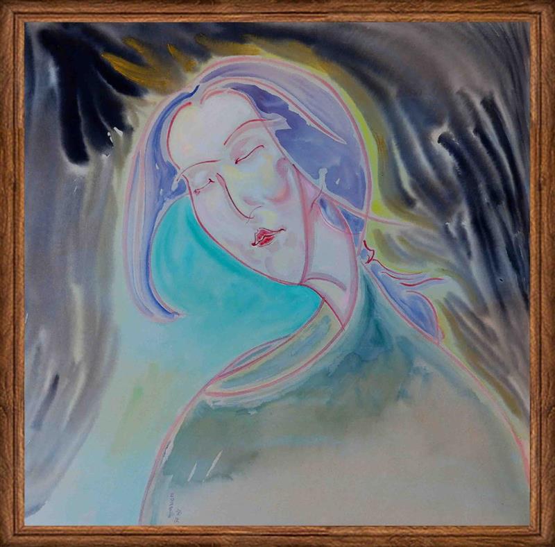 Gentle Blue Female Portrait in Acrylic