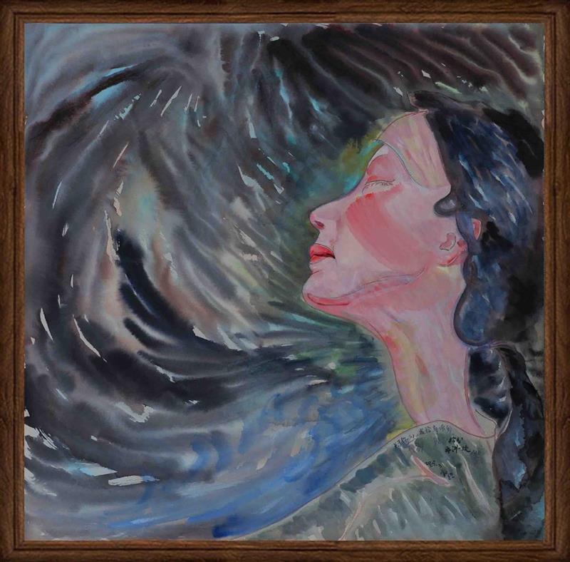 Contemplative Female Silhouette in Acrylic on Wood Panel