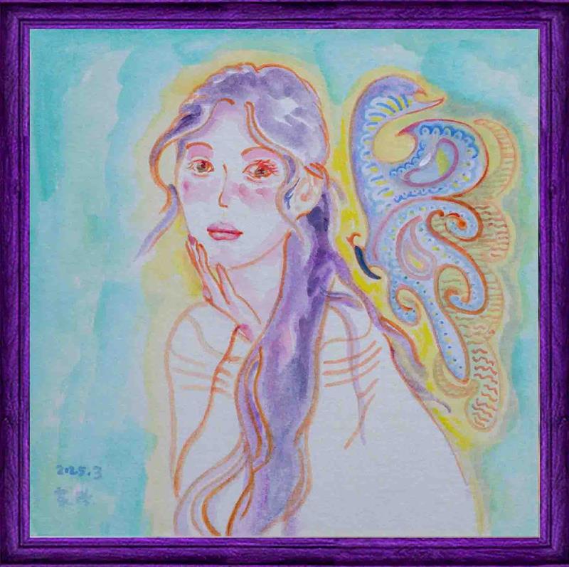 Sweet Dreamlike Light Butterfly Girl Painting