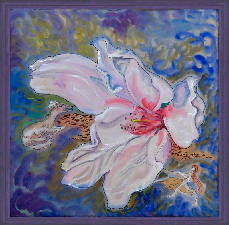 Dreamy Vivid White Floral Painting