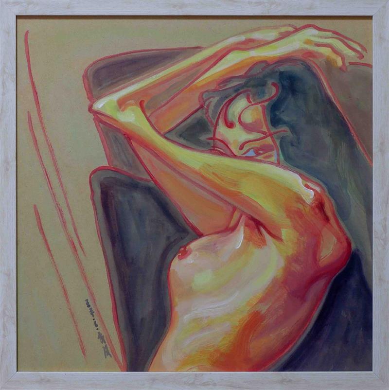 Eastern Nude Line Drawing on Wood