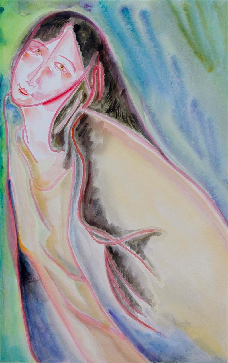 Serene Abstract Expressionist Bust Portrait Painting