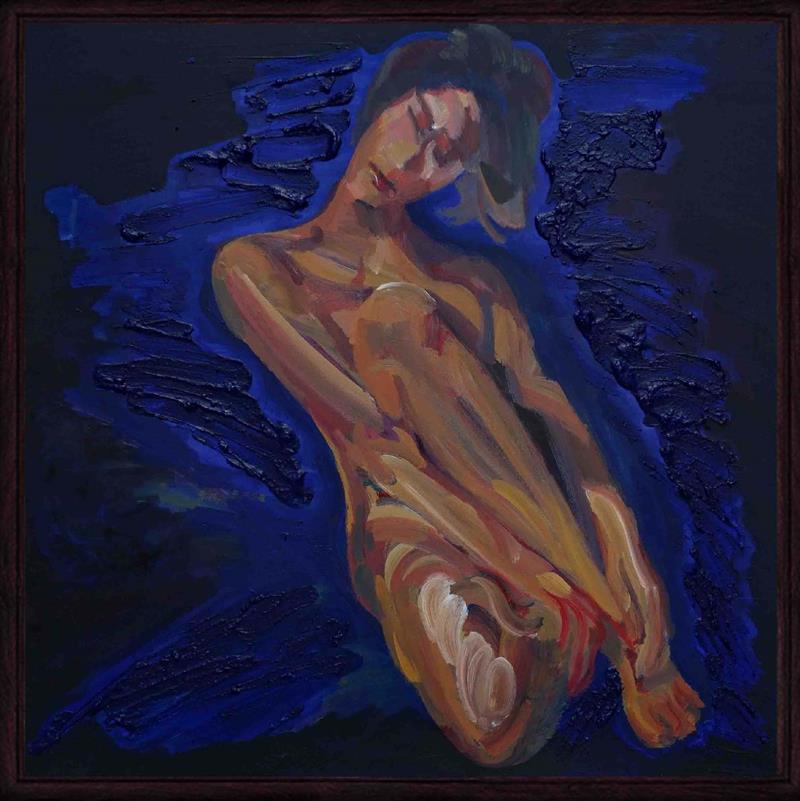 a solitary nude figure oil painting